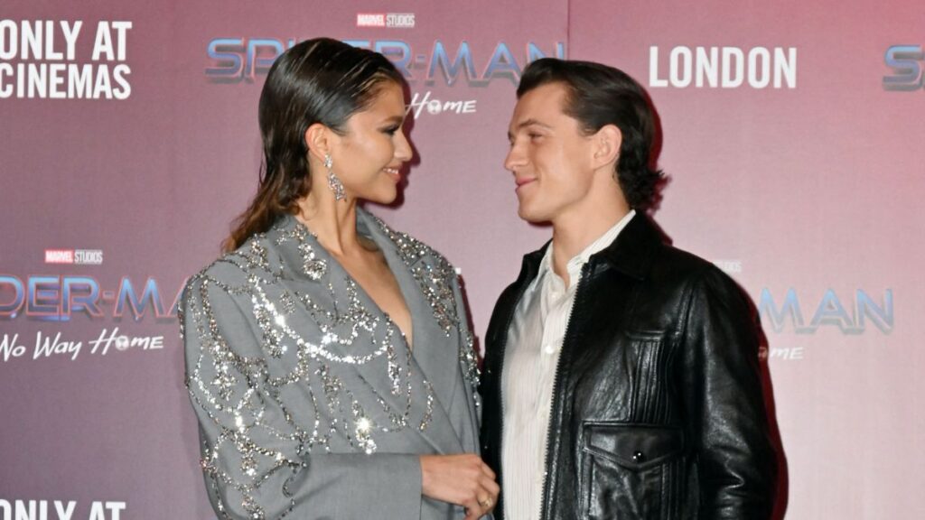 Zendaya and Tom Holland attending Spider-Man, No Way Home photocall, at The Old Sessions House, London