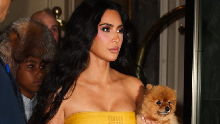 Kim Kardashian carries her dog.