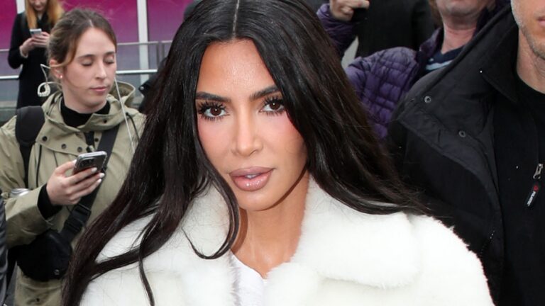 Kim Kardashian in white fur coat