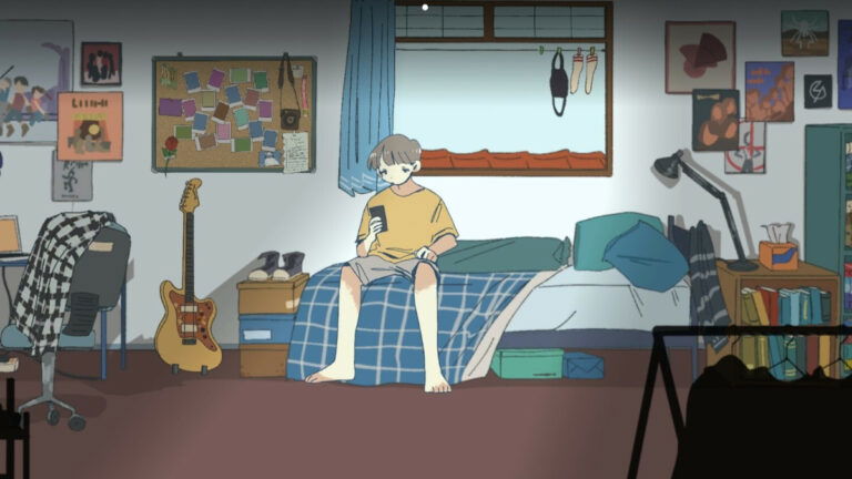 A character sits on their bed in a typical teenage bedroom in Afterlove EP