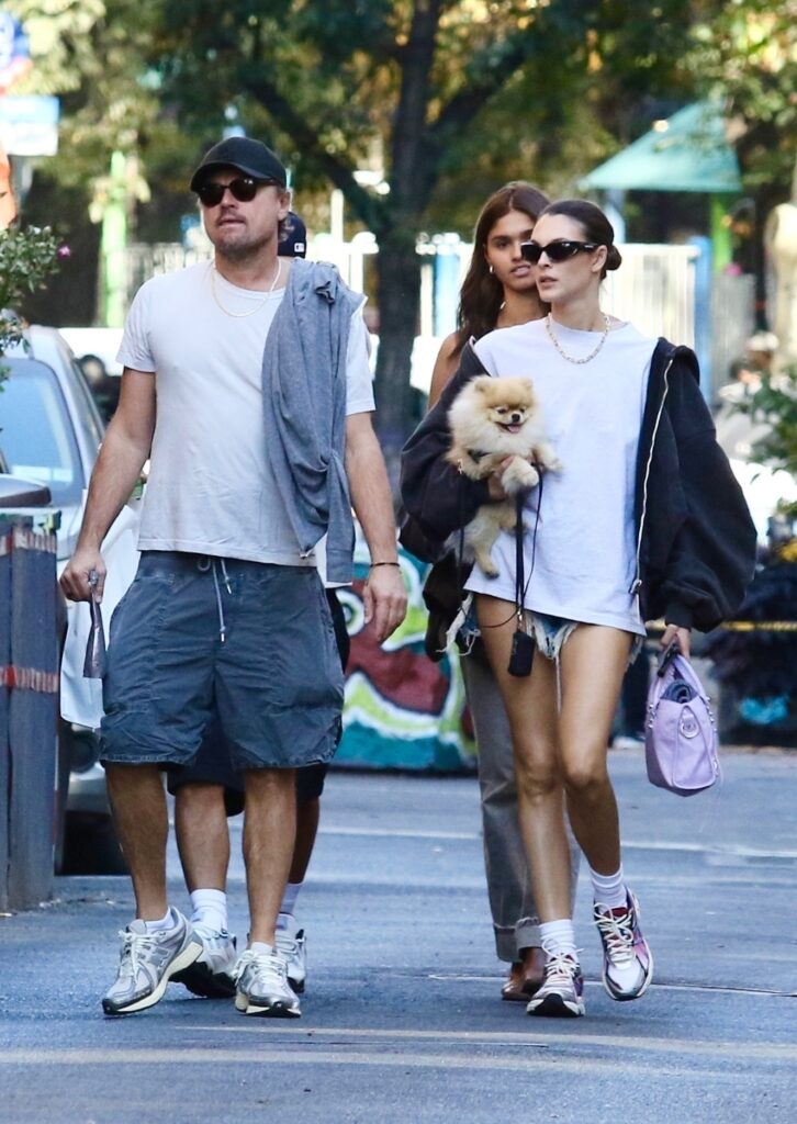 *EXCLUSIVE* Leonardo DiCaprio and girlfriend Vittoria Ceretti spotted with new puppy during NYC stroll. *WEB MUST CALL FOR PRICING*