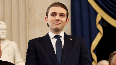 Barron Trump arrives to the inauguration of U.S. President-elect Donald Trump in the Rotunda of the U.S. Capitol