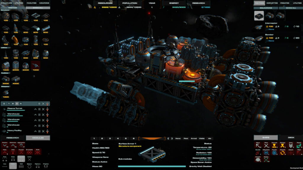 The player interacts with a complicated spaceship construct menu in Era One