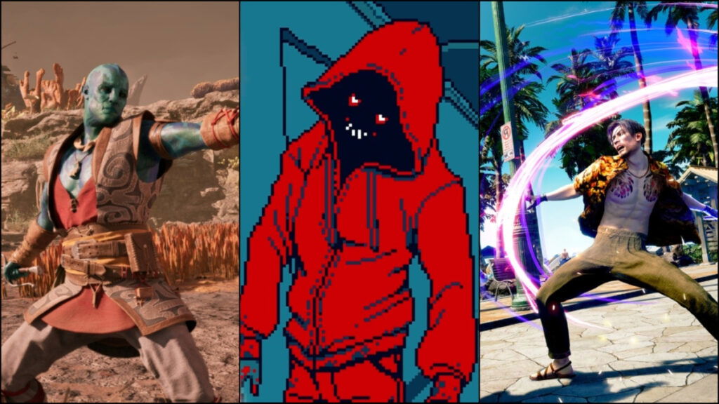 A collage of characters from three games releasing in February 2025, including Avowed, Pirate Yakuza in Hawaii, and Urban Myth Dissolution Center