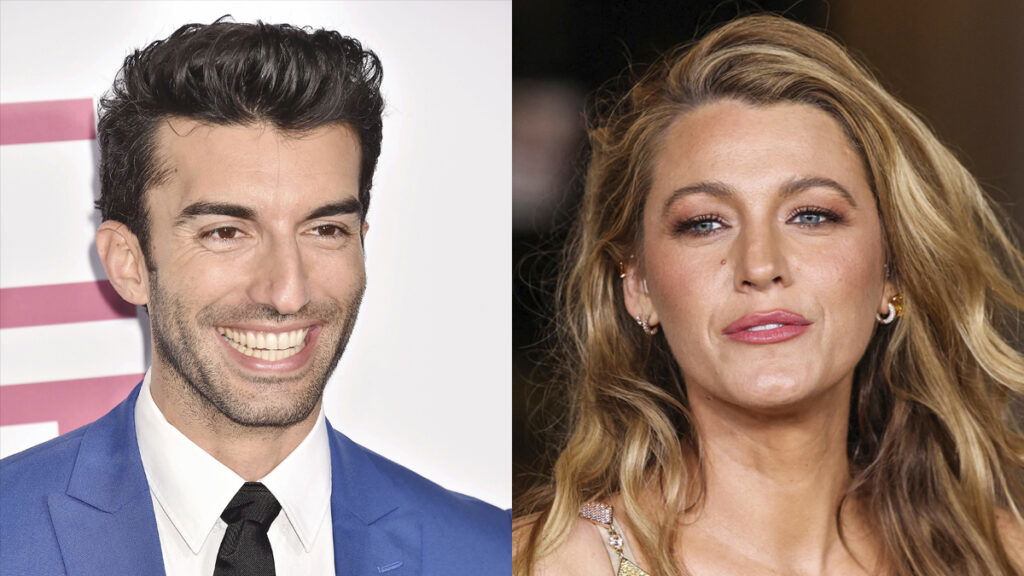 A photo collage of Justin Baldoni and Blake Lively