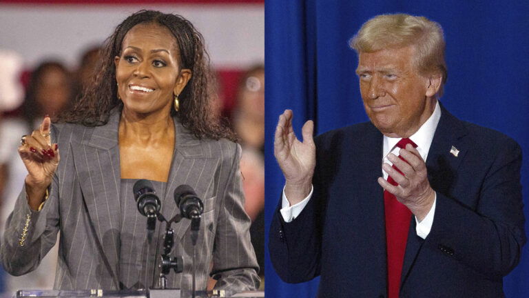 A photo collage of Michelle Obama and Donald Trump