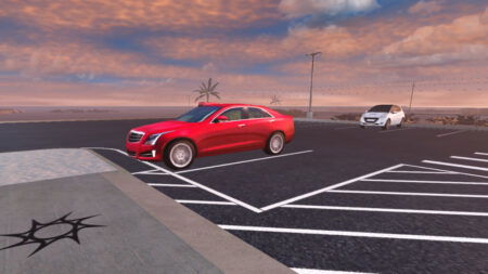 Cars parked in a parking lot in Roblox Midnight Chasers