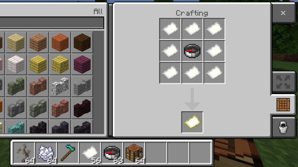 A full crafting grid showing the locator map recipe in Minecraft