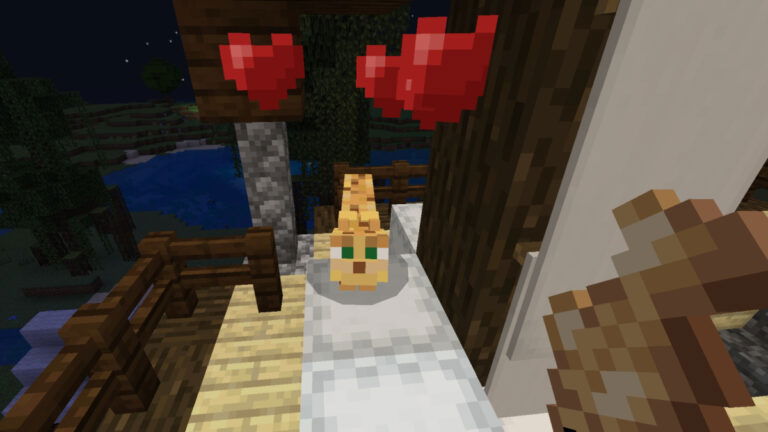 An ocelot with hearts floating above its head in Minecraft