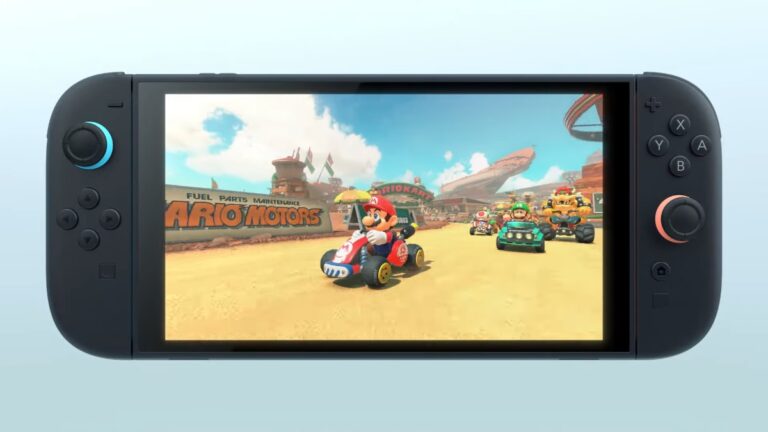 A close-up of the Nintendo Switch 2 playing Mario Kart