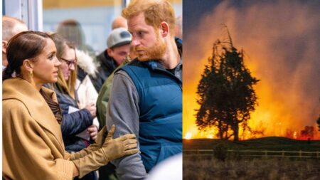 Prince Harry and Meghan Markle's Montecito home threatened by LA wildfires, photo collage