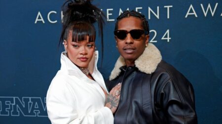 Rihanna and A$AP Rocky attend the 38th Annual Footwear News Achievement Awards