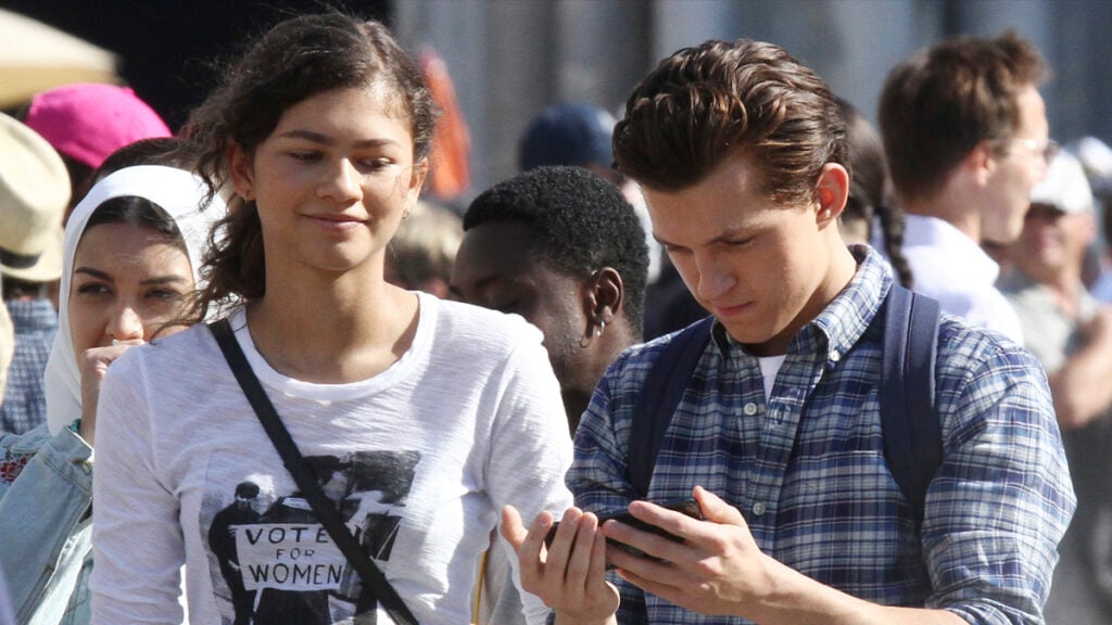 Zendaya and Tom Holland on set of Spider-Man