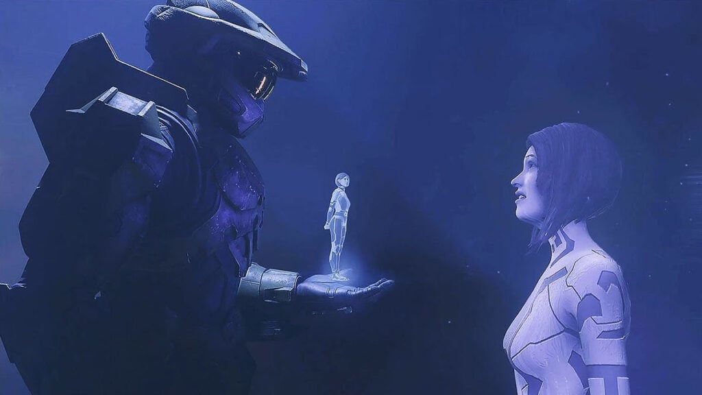 Master Chief, Weapon, and Cortana AI in Halo Infinite