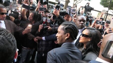 A$AP Rocky and Rihanna leaving the court room together after the trial