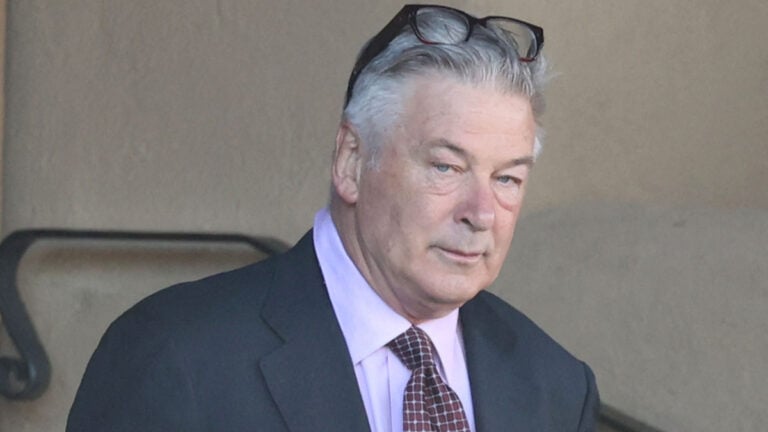 Alec Baldwin walks through the streets of Santa Fe, New Mexico on his way to dinner at Pranzo with his wife.