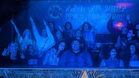 Four Disnyeland guests perform the Nazi salute while on the Guardians of the Galaxy ride in Anaheim