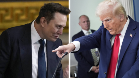 Donald Trump Pointing Angrily at Elon Musk