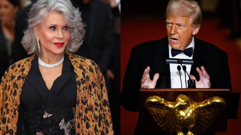 Jane Fonda and Donald Trump photo merge.