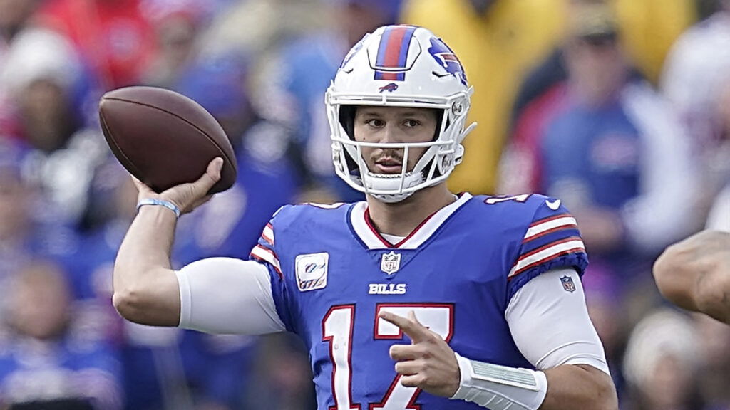 Josh Allen makes a throw during Bills vs Steelers OCT 9