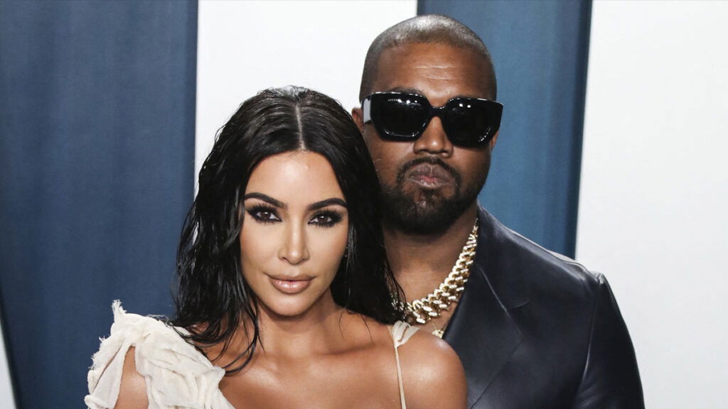 Kim Kardashian and Kanye West at the 2020 Vanity Fair Oscar Party