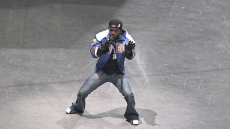 Kendrick Lamar performing during Super Bowl LIX Eagles vs Chiefs