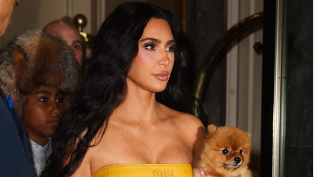 Kim Kardashian at a NYC hotel with her puppy