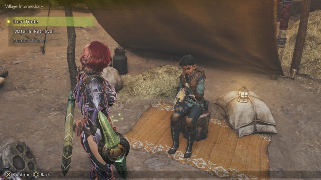 The player prepares to trade items with Nata in MHW