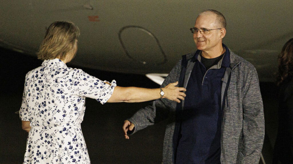 Paul Whelan seen greeting his family at Andrews Air Force Base