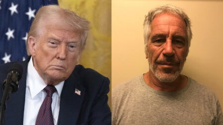 A photo collage of President Donald Trump and Jeffrey Epstein