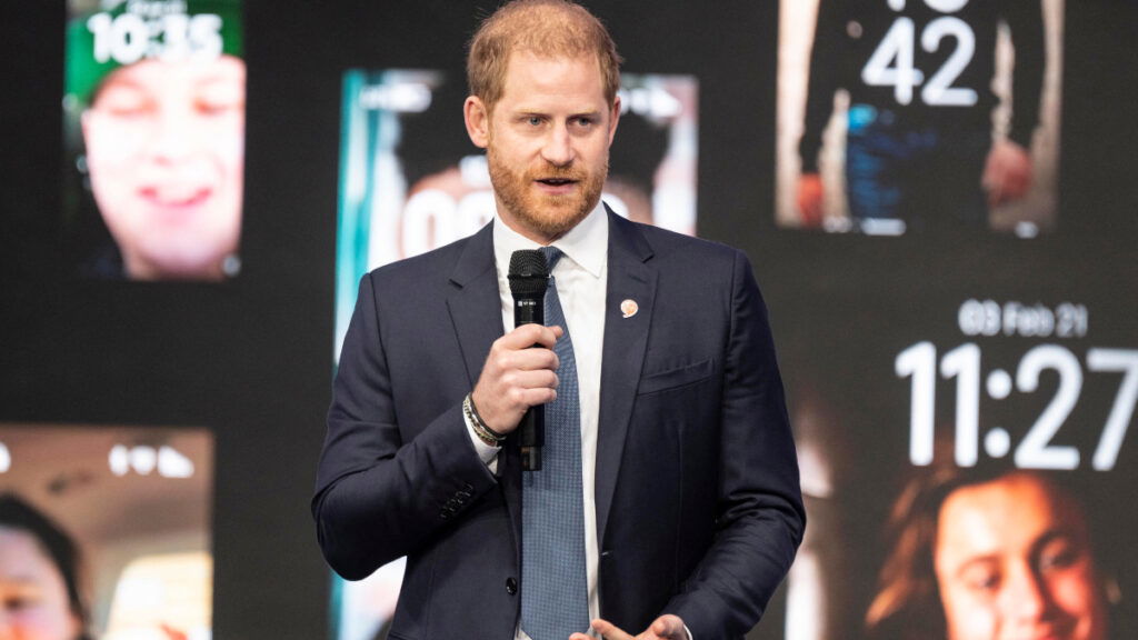 Prince Harry speaks at an event.