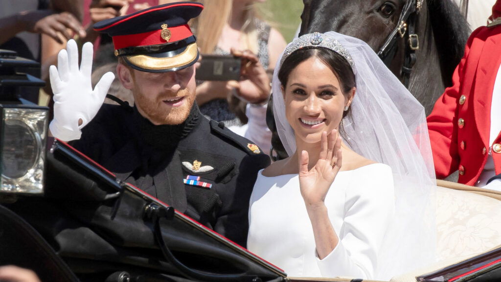 Prince Harry and Meghan Markle on their royal wedding, 2018.