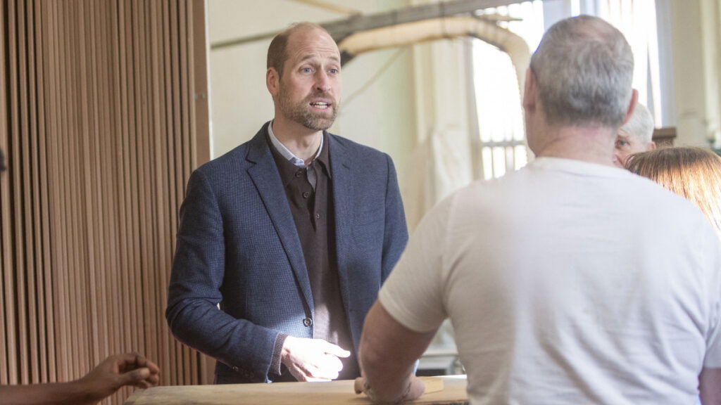 Prince William visit to the Carnoustie and Monifieth Men’s Shed Carnoustie, Scotland, sporting a beard proudly.