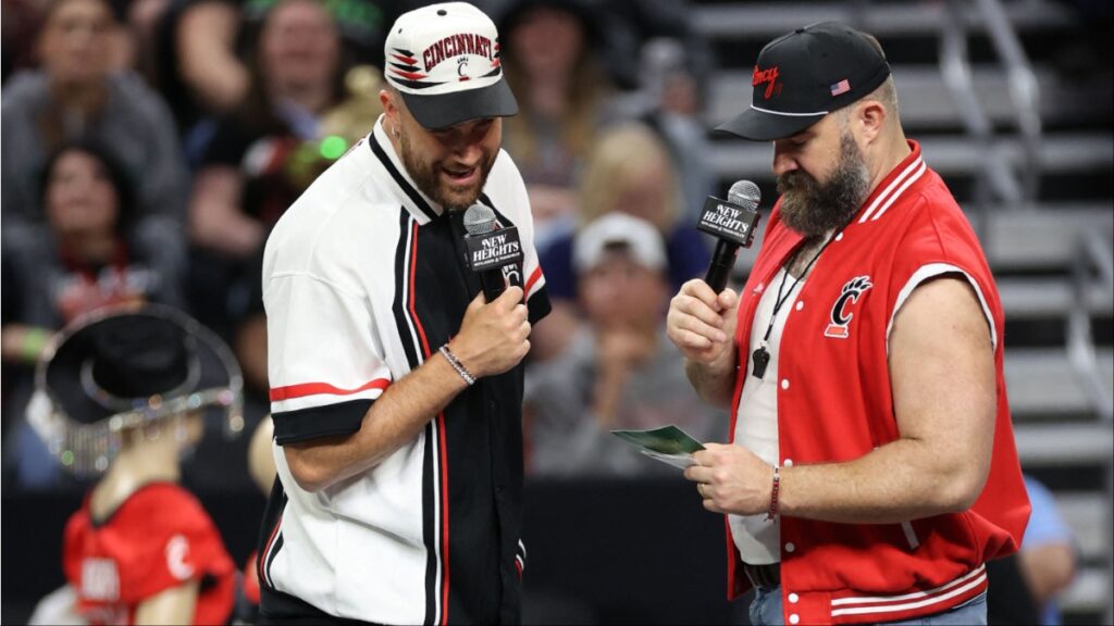 Travis and Jason Kelce during the New Heights live Show in Cincinnati Ohio