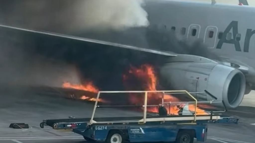 American Airlines Plane Bursts in Flames after Landing at Denver Airport