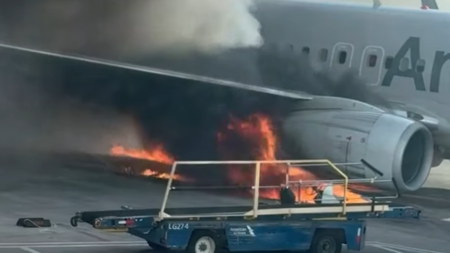 American Airlines Plane Bursts in Flames after Landing at Denver Airport