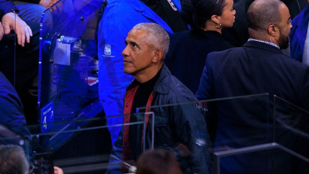 President Barack Obama attends the regular season NBA game between the Los Angeles Clippers and the Detroit Pistons on Wednesday March 5, 2025 at Intuit Dome Arena in Inglewood, California. J