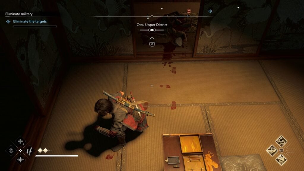 Naoe leaves a trail of bloody footprints in Assassin's Creed Shadows