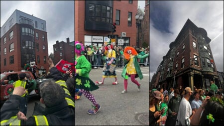 A collage of images from the 2025 St. Patrick's Day Parade in Boston