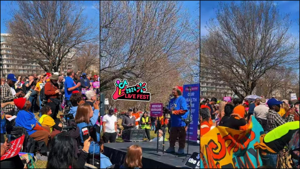 A collage of attendees at a rally for health care in D.C.