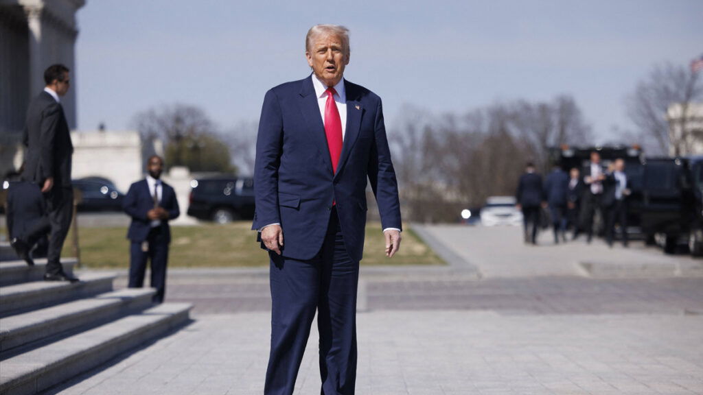 Donald Trump departs a reception with Micheál Martin, Taoiseach of Ireland, outside the Capitol Building in Washington in Washington DC, on Wednesday, March 12, 2025Credit: Aaron Schwartz / CNP