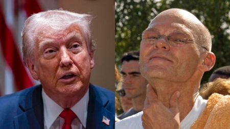 A photo collage of President Donald Trump and James Carville