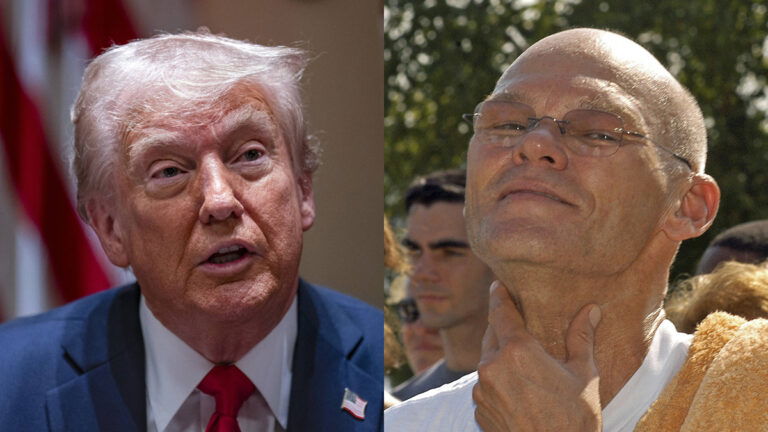 A photo collage of President Donald Trump and James Carville