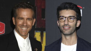 A photo collage of Ryan Reynolds and Justin Baldoni