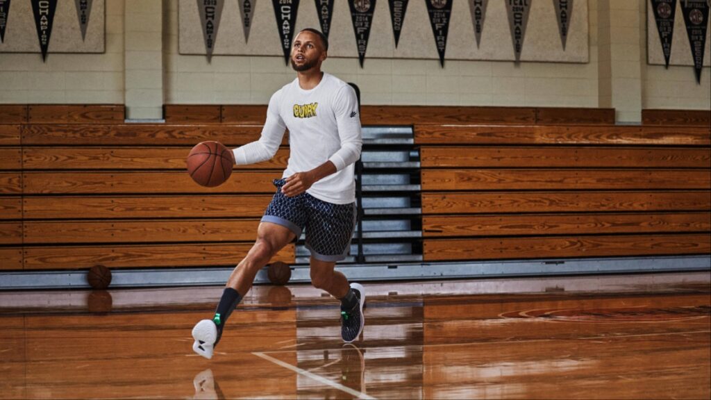 Steph Curry on the court for an Under Armour advertainment