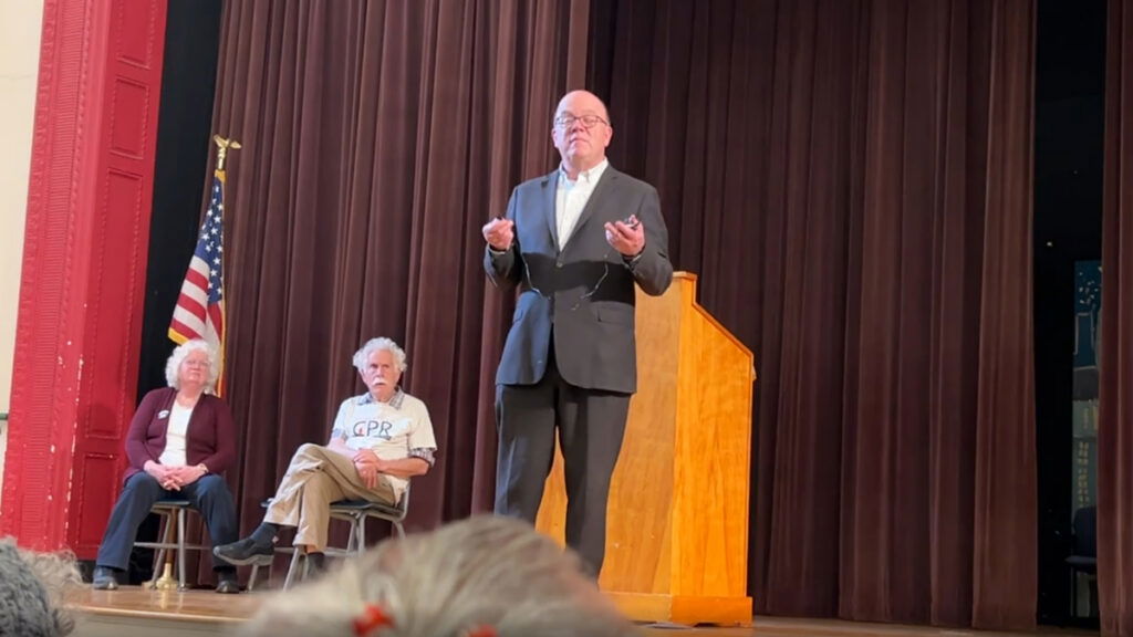 Massachusetts Rep. Tim McGovern speaking at a Greenfield town hall