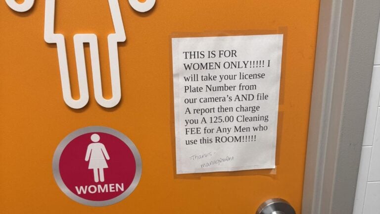 Transphobic Sign Found on Bathroom Door in Alexandria: 'People Like This Confuse the Hell Out of Me'