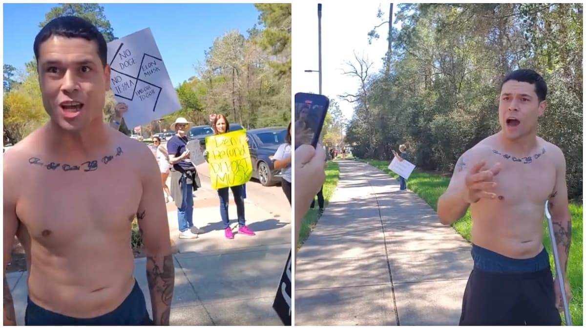 ‘Unhinged’ Man Has Meltdown at Anti-Tesla Protestors in The Woodlands, Texas: ‘He Might Be the Most Ideologically Confused Person I’ve Seen’