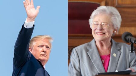 Photos of Kay Ivey and Donald Trump side-by-side