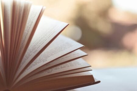 A book opened, with splayed pages
